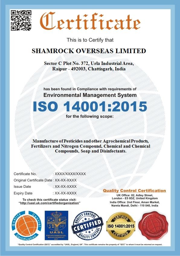 ISO 140001:2015, Shamrock Overseas