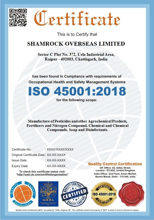 ISO 45001:2018, Shamrock Overseas